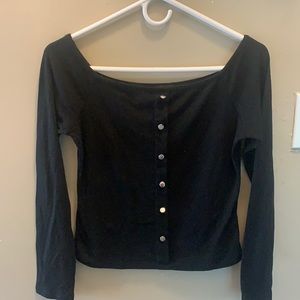 Black gold button long sleeve crop top. Size L.
